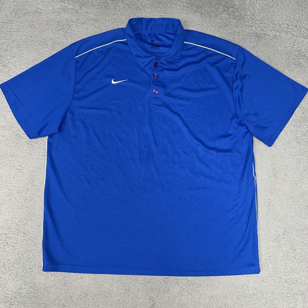 Nike Shirt Mens Sz 2XL XXL Blue Polo Golf Dri-Fit Embroider Swoosh Logo Athletic